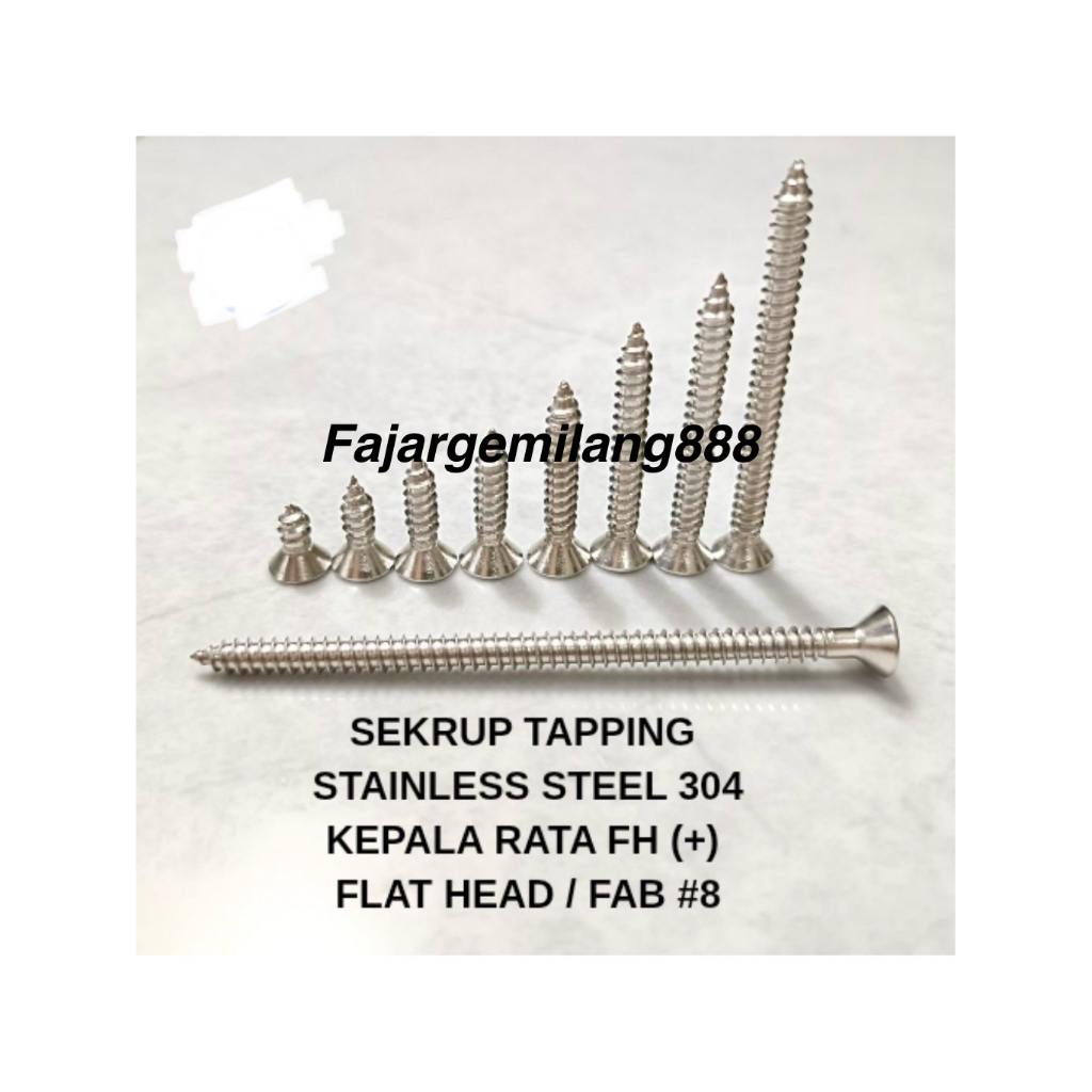 Jual SEKRUP TAPPING FH (+) SUS 304 #8 SKRUP FH KEPALA RATA # 1 PCS ...