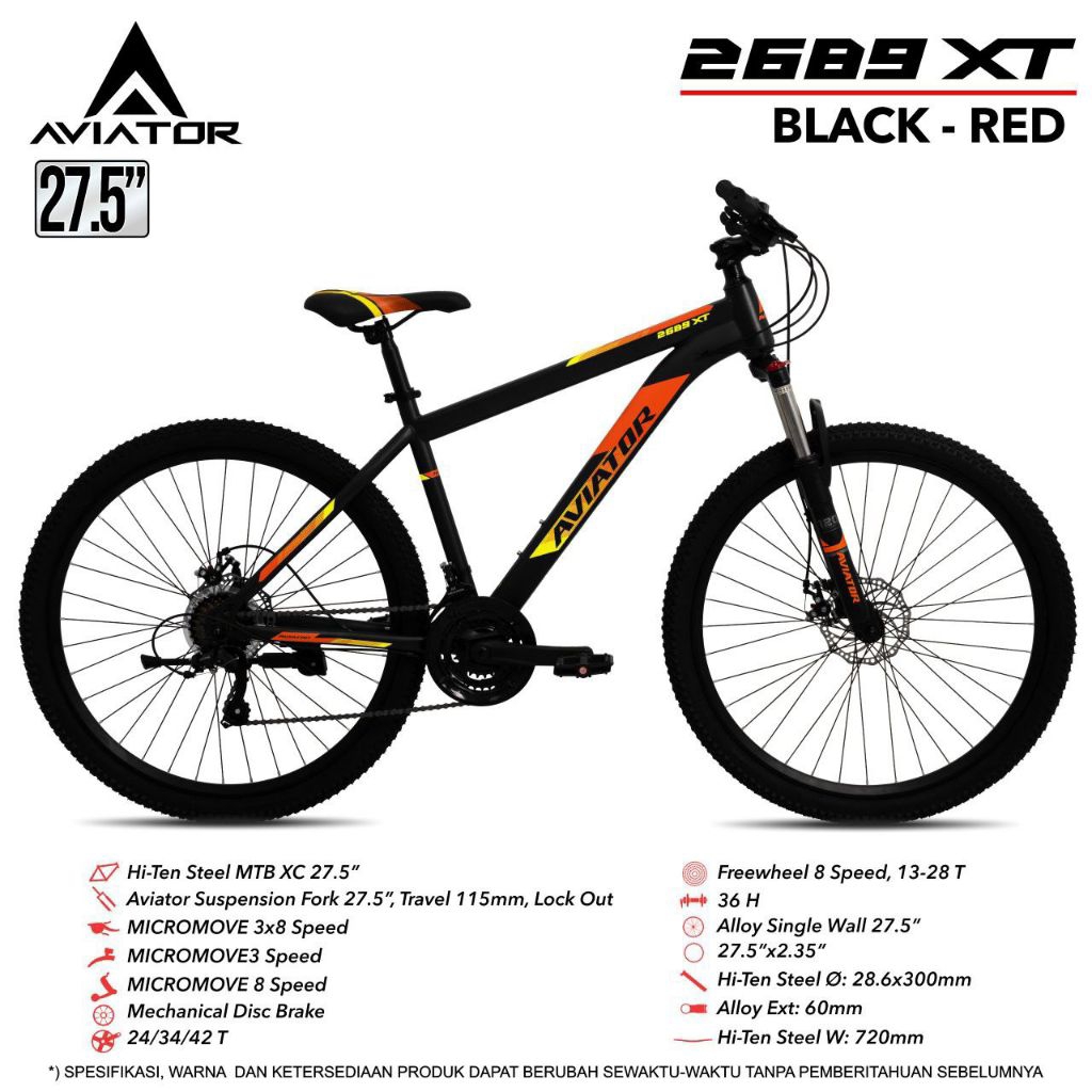 SEPEDA GUNUNG MTB 27.5 INCH AVIATOR 2689 XT 3x8 SPEED