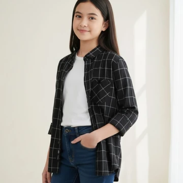 Baju Atasan Wanita Kemeja Flanel Wanita Lengan Panjang Kotak