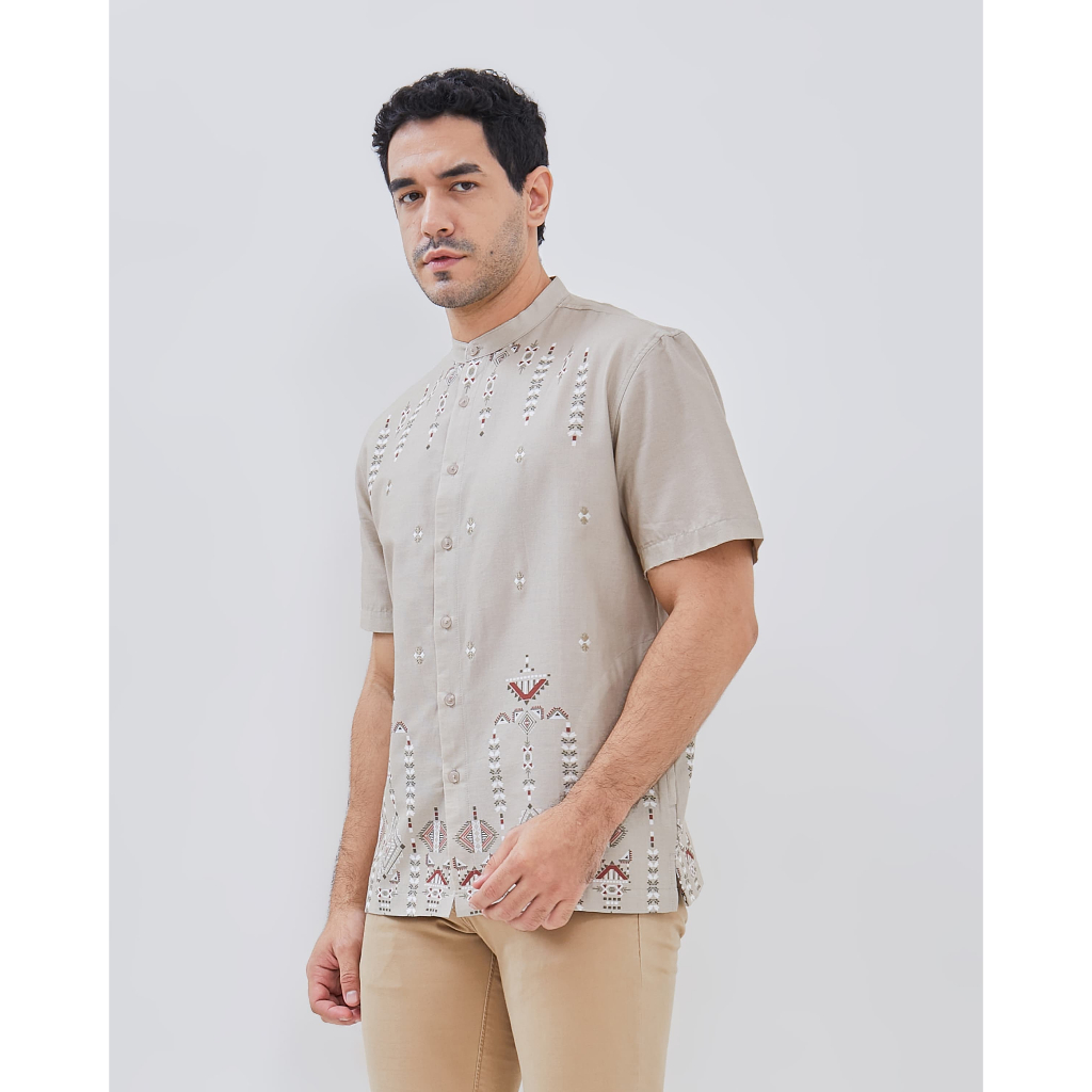 AMK Kemeja Koko Pria Lengan Pendek KK Bahrain Ss Beige