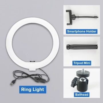 Lampu Studio Ring Light LED 3in1 Color Free Holder 25.5cm