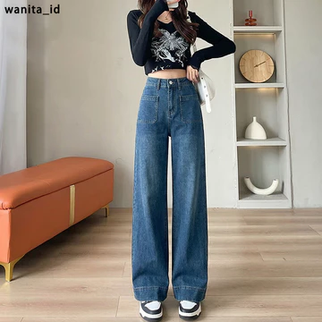 Celana Highwaist Jeans Wanita Celana Jeans Panjang Wanita Celana Kulot Straight Celana Jeans