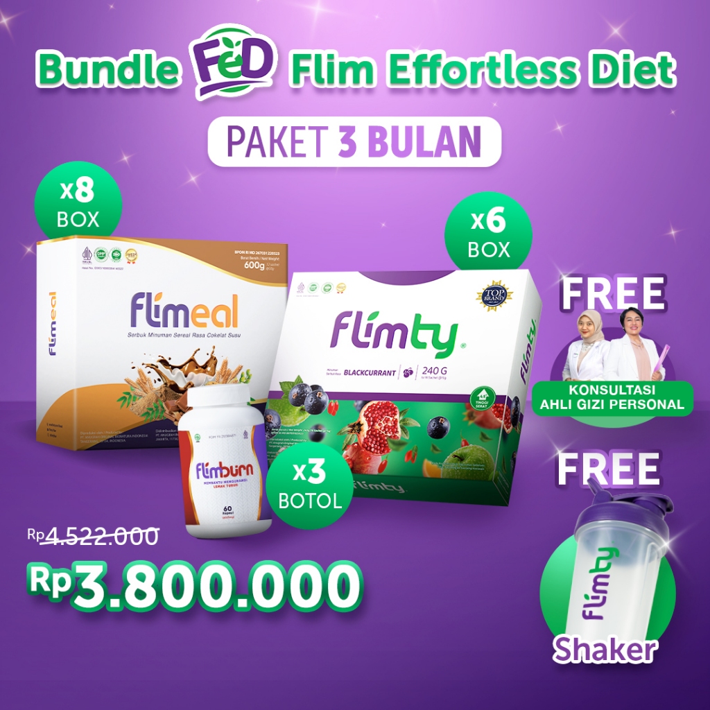 Jual Paket 3 Bulan - Bundle FED (Flim Effortless Diet) - 6 Box Flimty ...