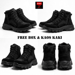 Zenifa - Sepatu Safety Boots Pria Ujung Besi Kerja Proyek Lapangan Sefty Outdoor Touring Tracking Hitam
