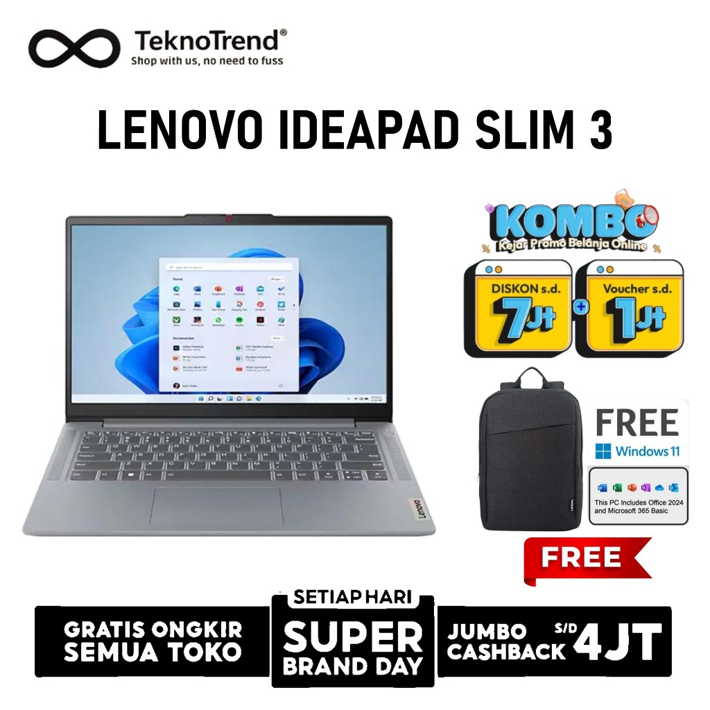 Jual Lenovo IdeaPad Slim 3 i3 14IRU8 82X6006EID + Lenovo Backpack 15.6 ...