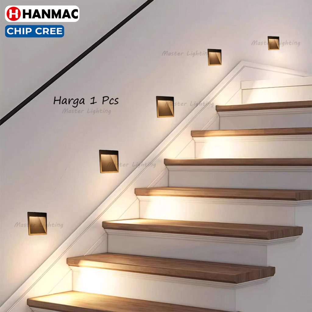 Jual H2018 Lampu tangga dinding led 3.5w inbow tanam kotak segi warm ...