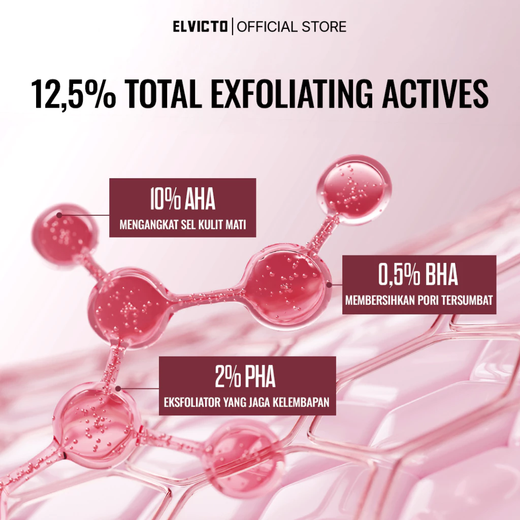 [REAL 10% AHA] ELVICTO 12,5% AHA BHA PHA LHA EXFO SERUM 20ml | Exfo Serum Eksfoliasi Wajah Pria – Peeling Solution Angkat Sel Kulit Mati BPOM - foto 1