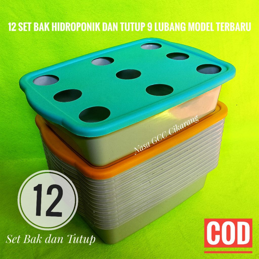 PAKET BAK HIDROPONIK 12 SET BAK DAN TUTUP 9 LUBANG DESAIN BARU