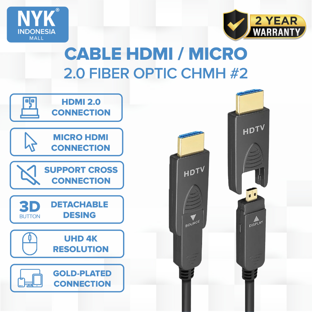 NYK Kabel HDMI 20M Kabel Fiber Optic Micro HDMI to HDMI 2.0 Detachable HDMI Active COD