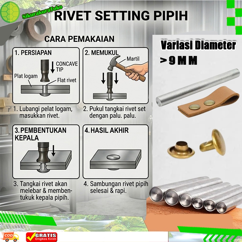 Jual (SKR) Rivet Setting PIPIH 9 MM Alat Pasang Paku Keling Pemukul ...