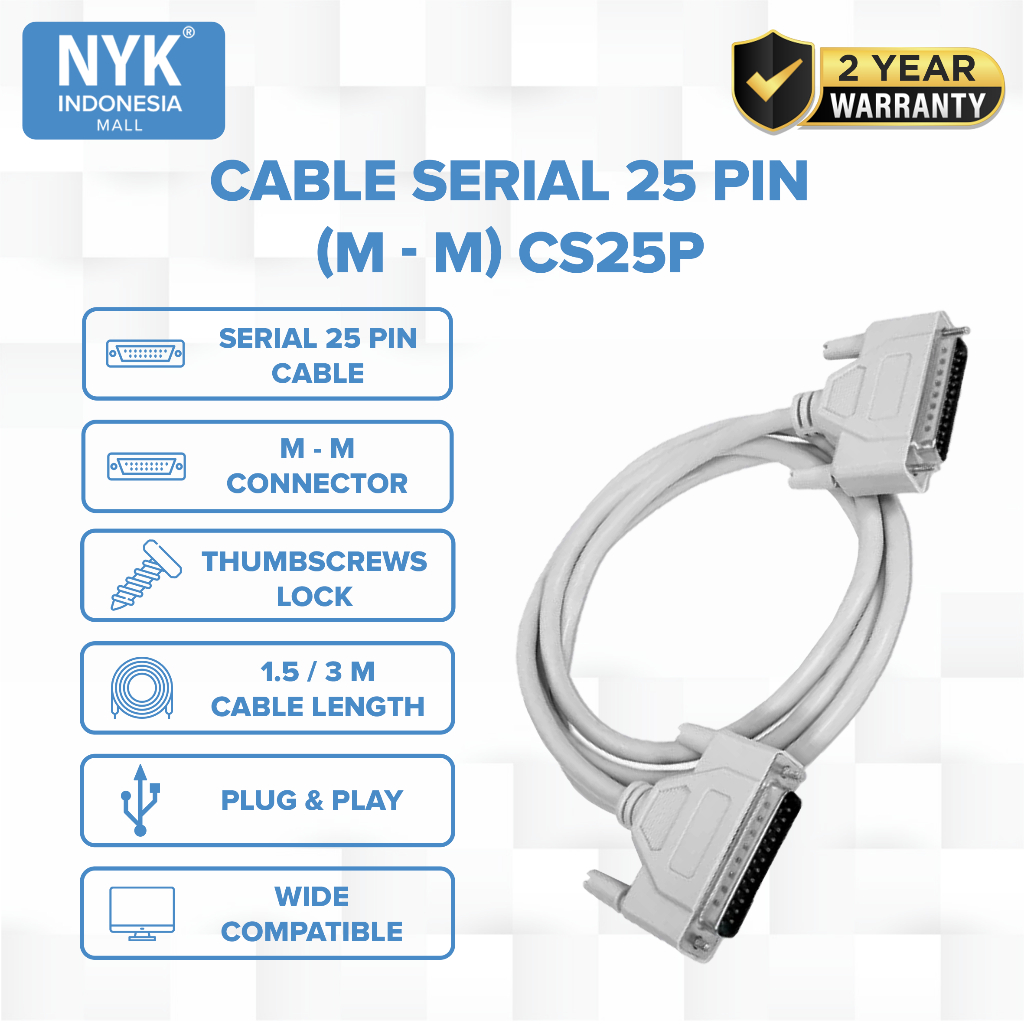 Kabel NYK 3 Meter Serial 25 pin Male to Male M-M CS25P (2)