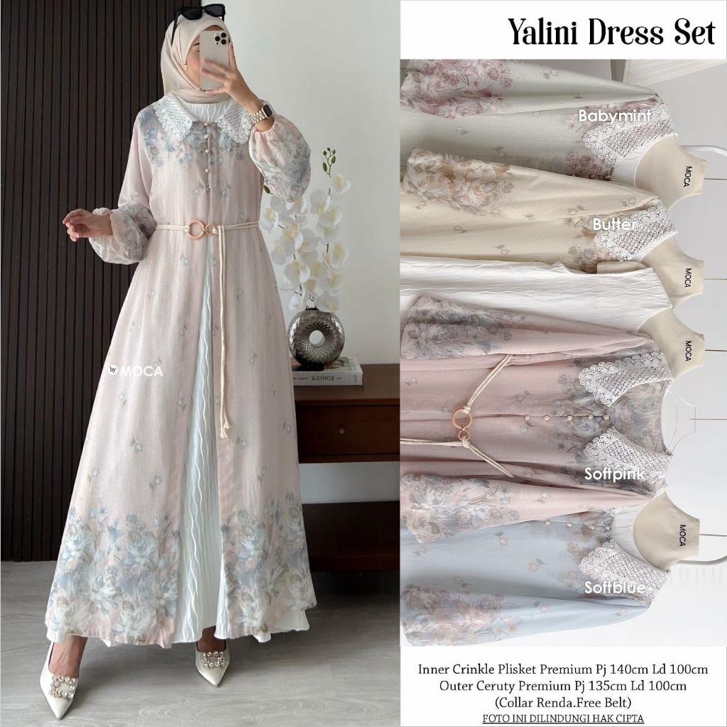 Jual MOCA - Yalini Dress | Gamis Wanita Inner Plisket Outer Ceruty ...