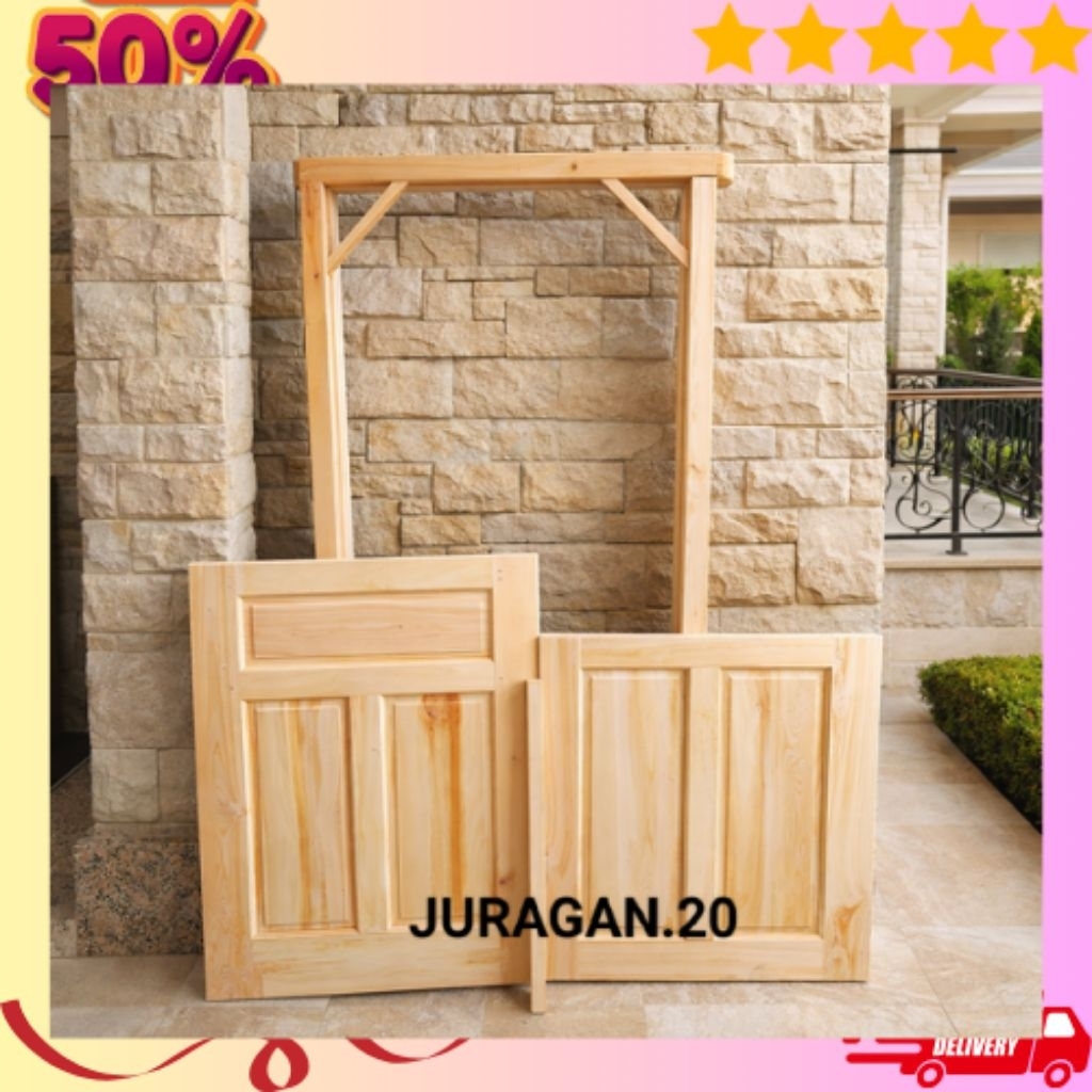Redy Stok Pintu+Kusen Dapur Belah Dua Kayu Mahoni Pintu Dapur Minimalis Moderen