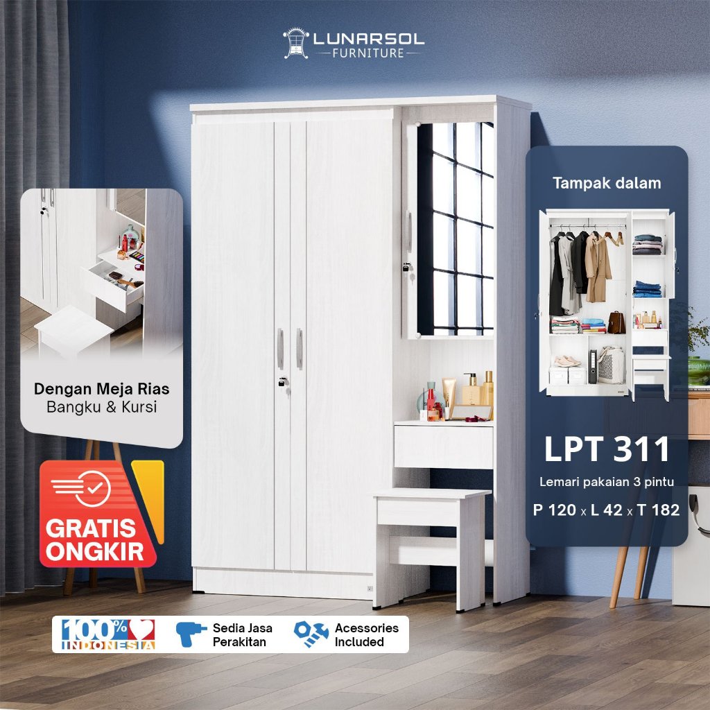 Jual LUNARSOL 3 Door Wardrobe with Dressing Table LPT 311 - Lemari ...