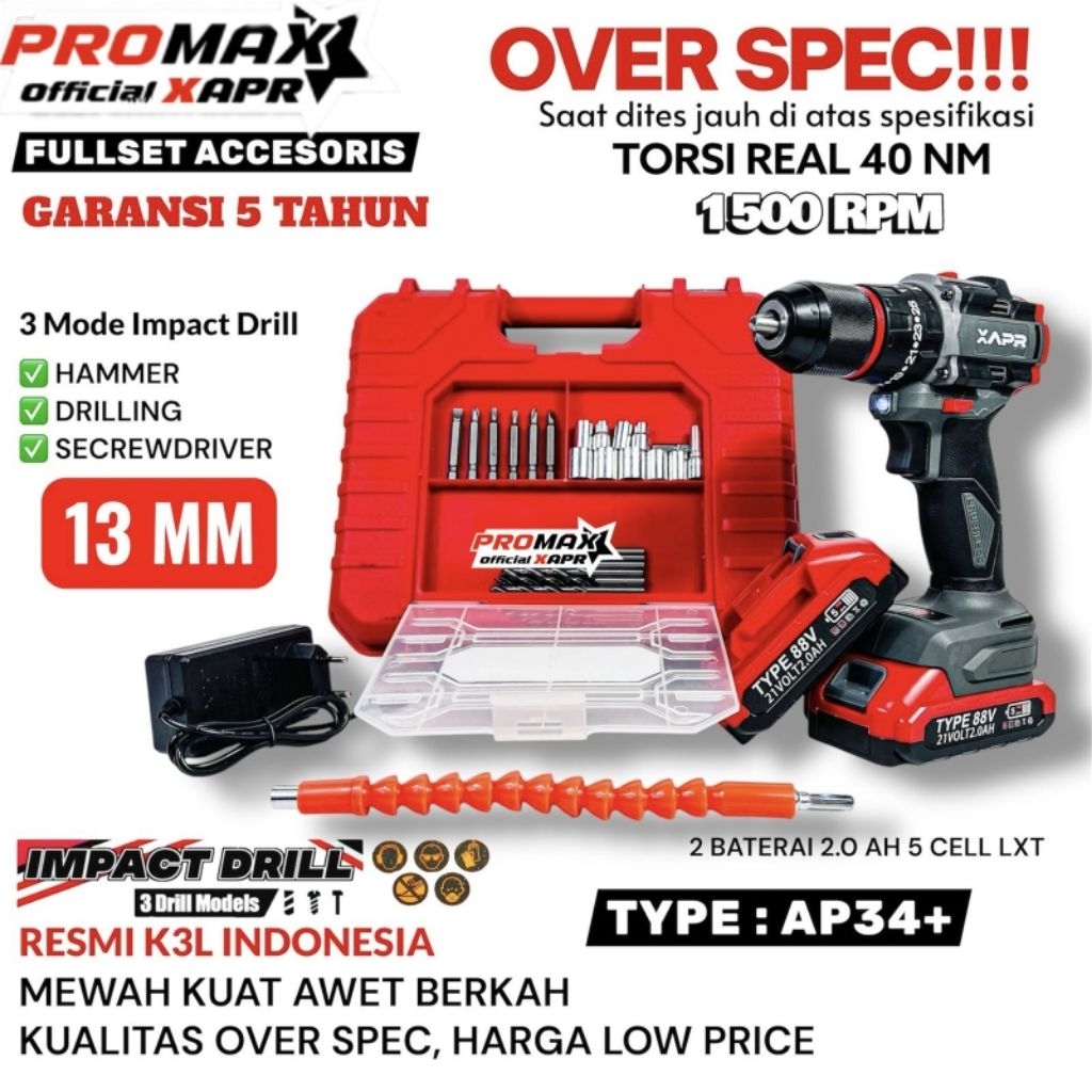 Jual APR RAJA BOR CORDLESS AP34+ VARIAN MESIN BOR BATERAI DRILL IMPACT ...
