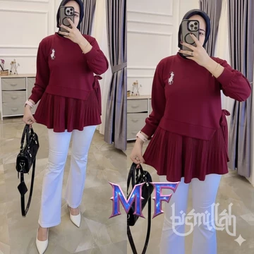 Blouse Wanita Remaja Mutiara Fashion Model Caramel Knit Plisket Bordir