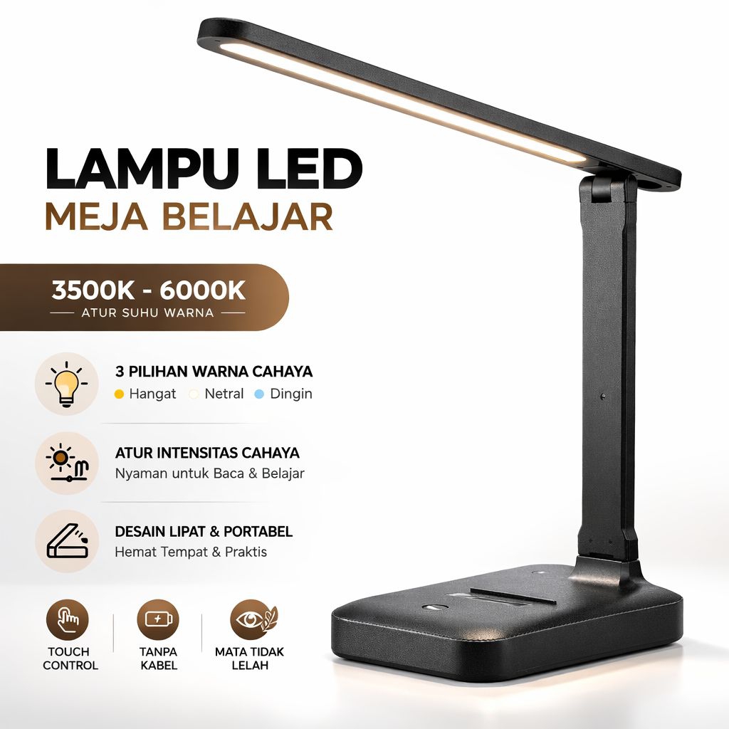 Jual Lampu LED Meja Belajar Lipat Touch Control 3 Mode Cahaya 3500 ...