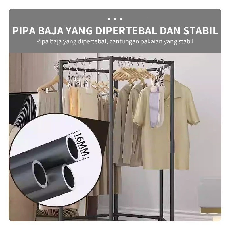 Foto 3 Bisa Diputar 360° Rak Gantungan Baju Serbaguna Portable Stand Hanger Cocok untuk Kos & Rumah Kecil | 017