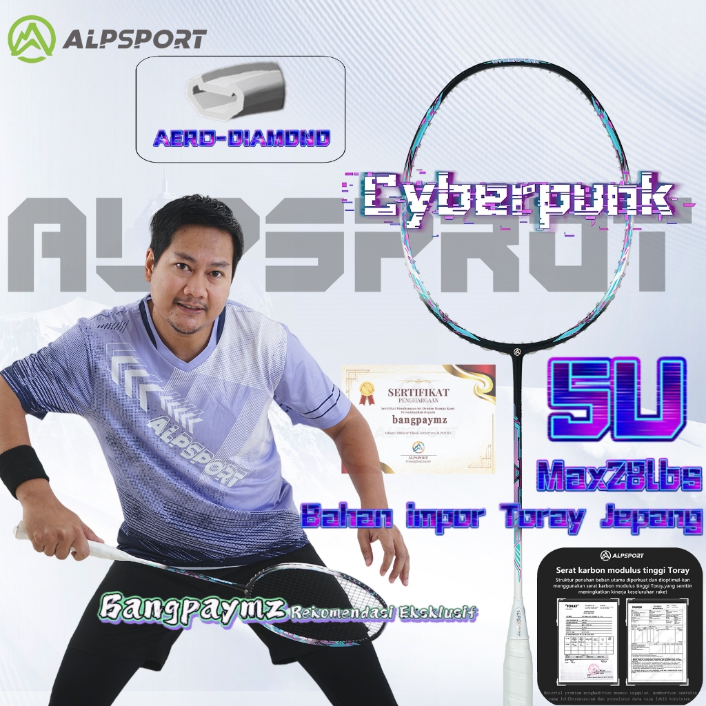 Jual ALPSPORT New SBPK Cyberpunk Raket Bulutangkis Max 28LBS/5U/77g 100 ...