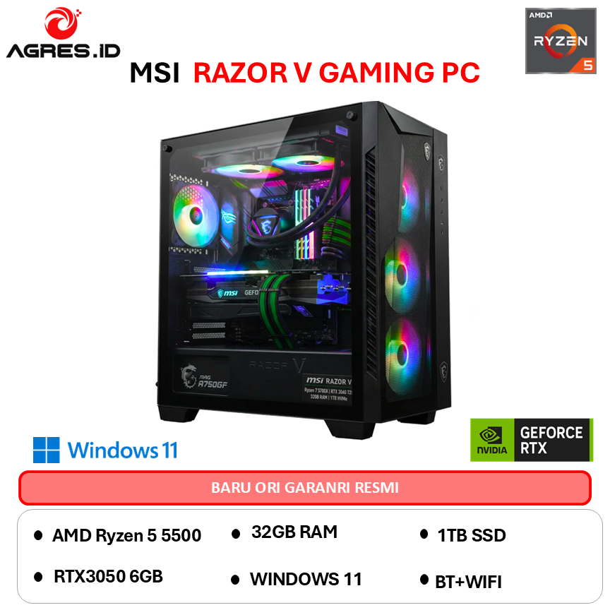 Jual MSI RAZOR V GAMING PC AMD RYZEN 5 5500 RTX 3050 6GB - RAM 32GB 1TB ...