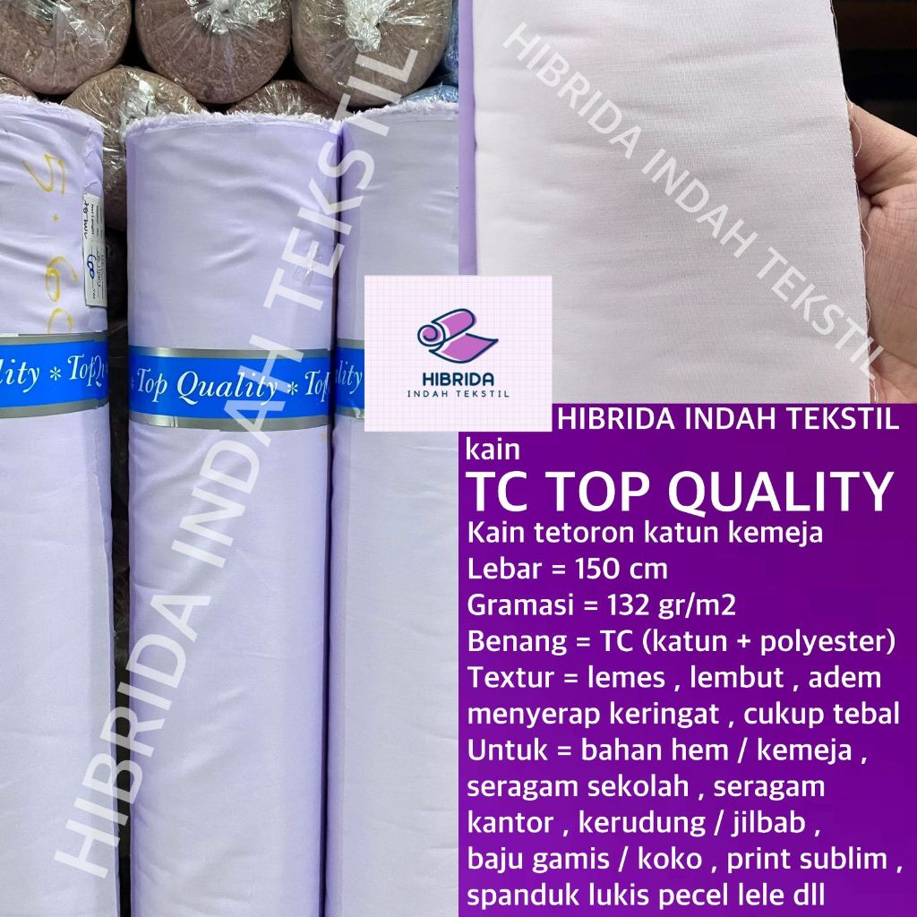 Jual ( per 1 roll ) kain TC TOP QUALITY katun polyester putih lebar 150 ...