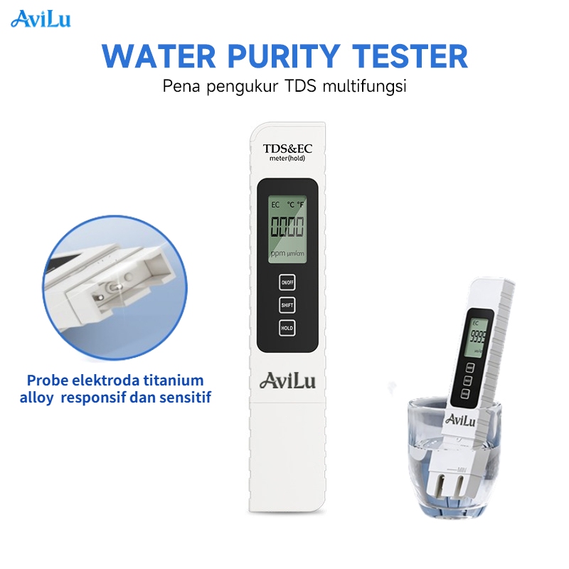 TDS Pena pengukur kualitas air TDS dan EC Meter 3 in 1 Alat Ukur Hidroponik AviLu