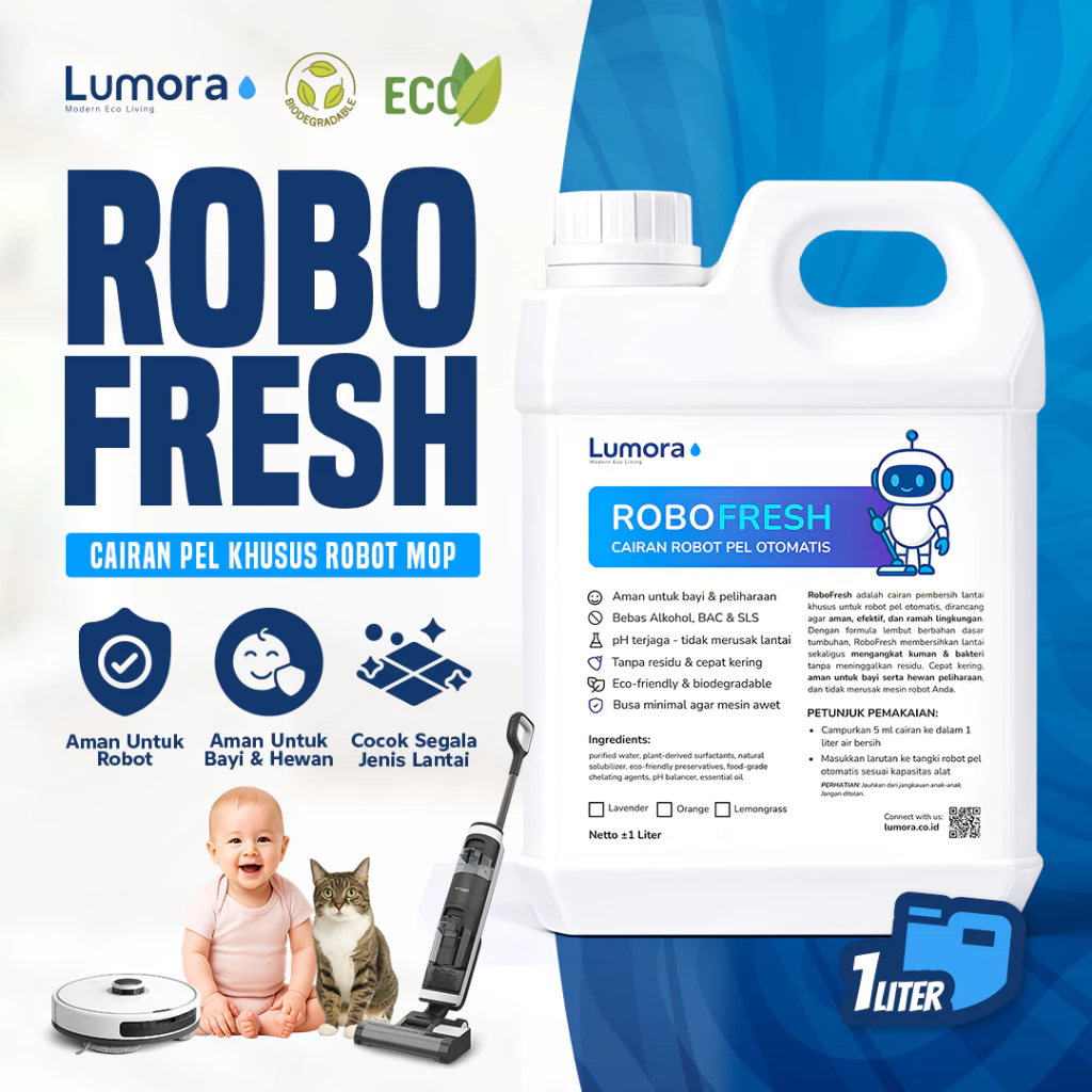 RoboFresh 1L Eco Cleaning Solution / Cairan Pel Robot Vacuum Otomatis – Safe for Baby & Pet