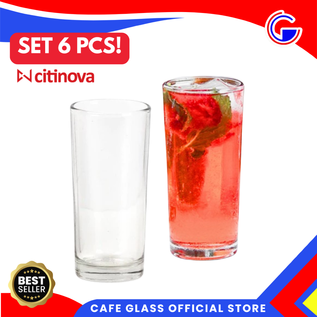 Gelas Kaca Bening 6 Pcs Citinova Halley - Gelas Highball Aesthetic Es Kopi Jus - Set Cangkir Cafe