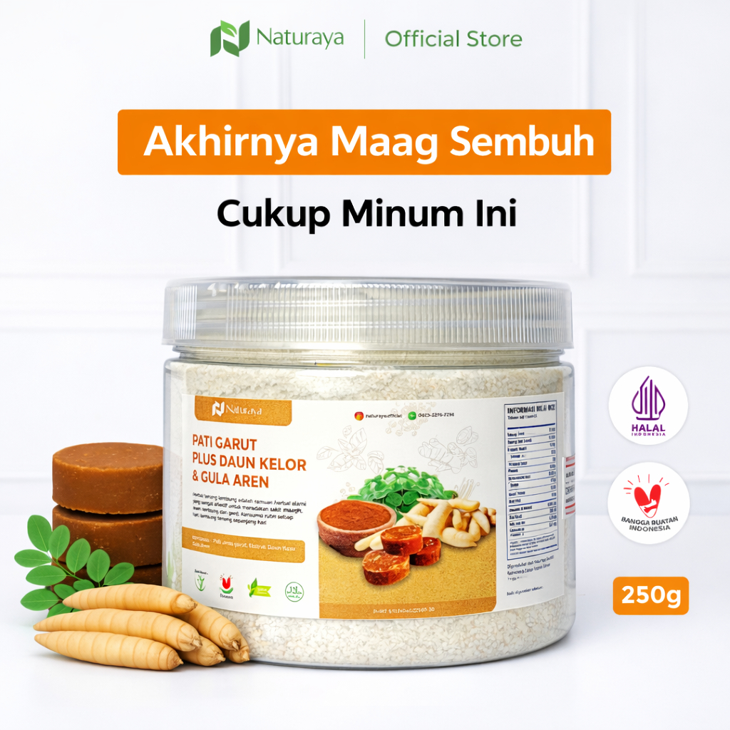 Naturaya Tenang Lambung Untuk Asam Lambung Maag Gerd Tepung Pati Garut Daun Kelor Gula Aren Organik 250g