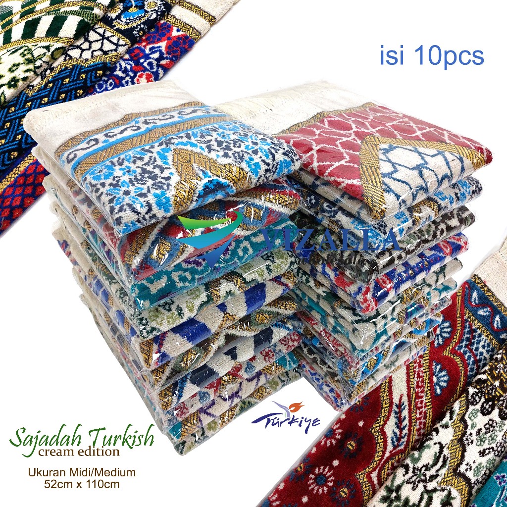 [ isi 10pcs ] Sajadah Beludru Medium Turky Cream Edition 52x110cm/ Turkish Cream/ Souvenir Haji Umroh dll
