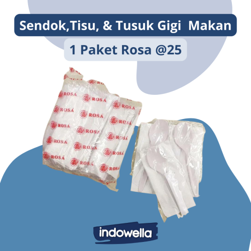 Jual Sendok makan putih paket tisu + tusuk gigi Rosa | Shopee Indonesia