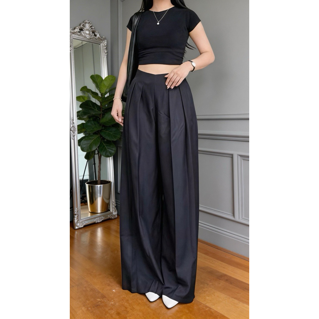 Laviie Pants Kulot Palazzo Highwaist Celana Panjang Wanita Kasual Nyaman Dipakai