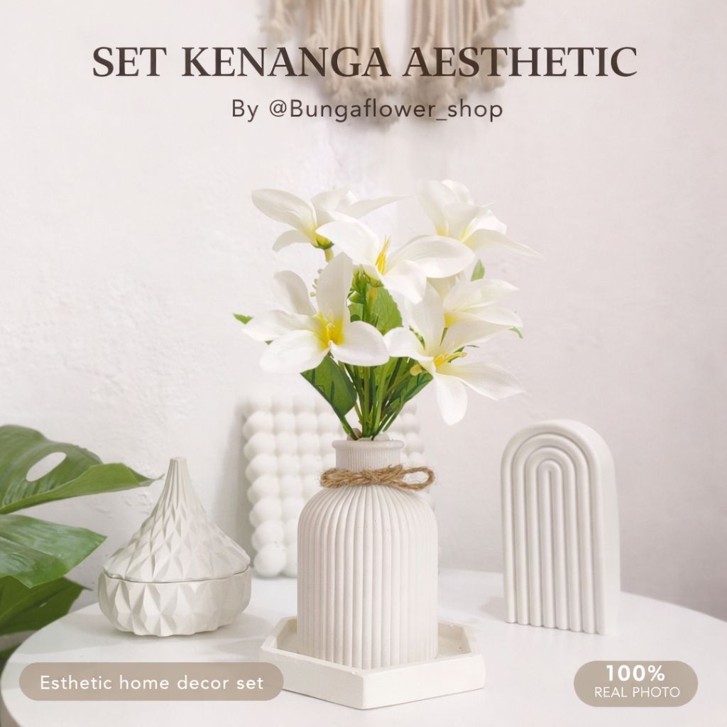 Jual 1 Set Bunga Aesthetic Kenanga Artificial + Vas + Tatakan Hexagon ...