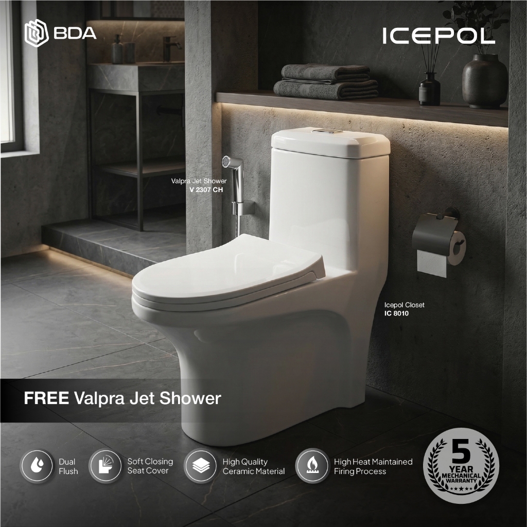 Icepol Kloset Toilet WC Duduk One Piece Dual Flush System Closet Desain Modern IC 8010
