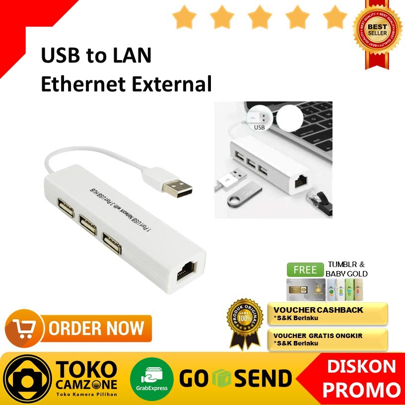 Jual USB to LAN Ethernet External Network Card with USB Hub - VLB161 ...
