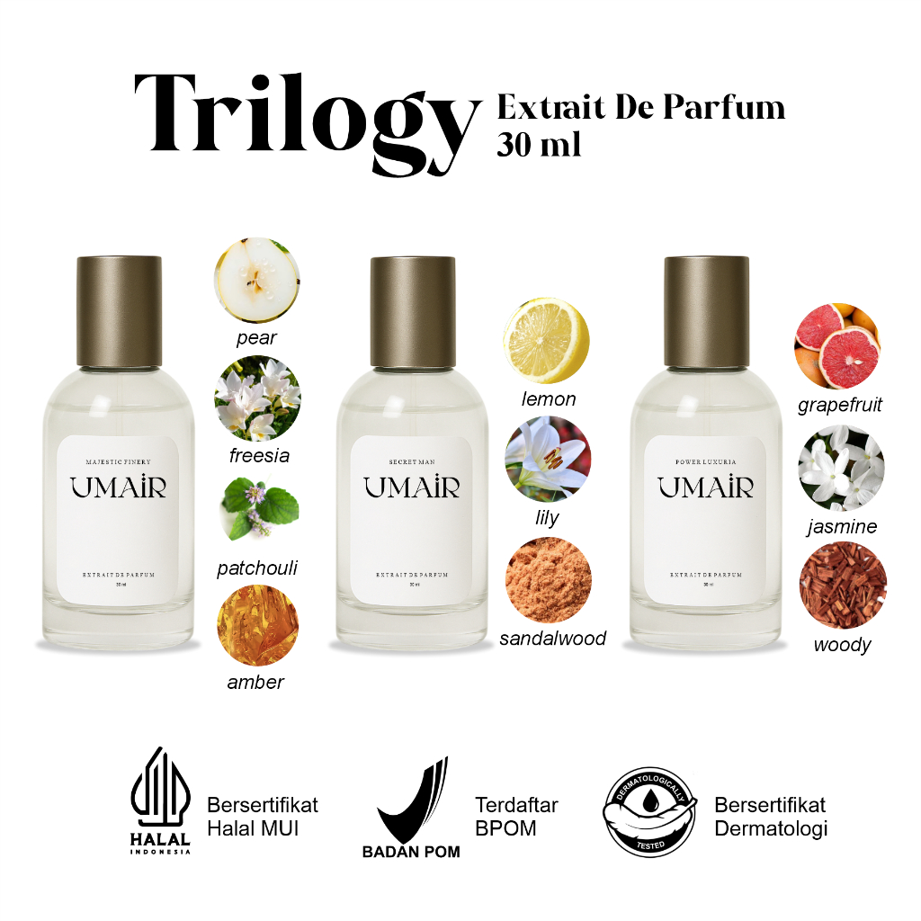 Jual UMAIR - TRILOGY Extrait De Parfum 1 Box isi 3 Varian Wangi Tahan ...