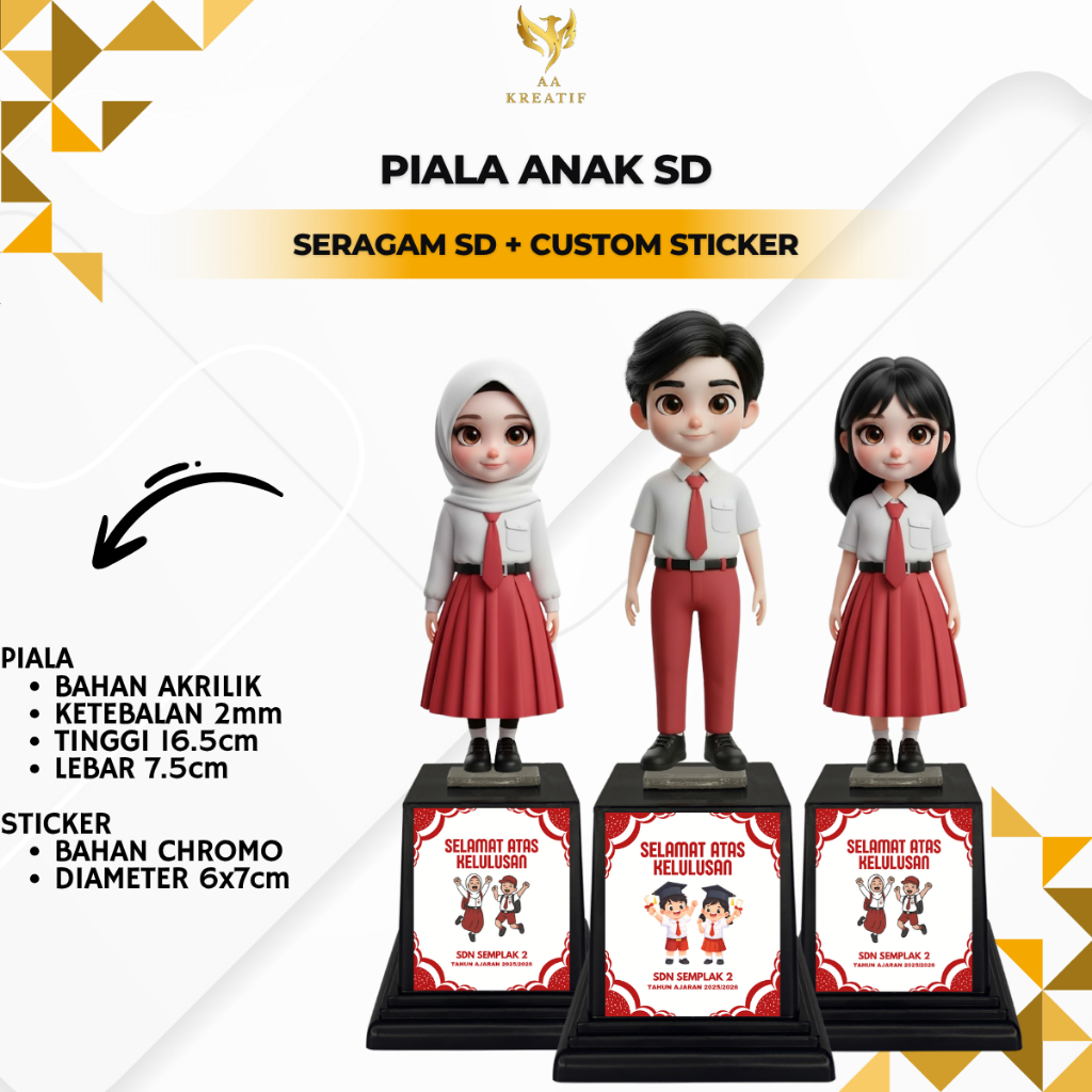 Jual Piala Akrilik Wisuda Anak SD Sekolah Dasar Custom Sticker Nama ...