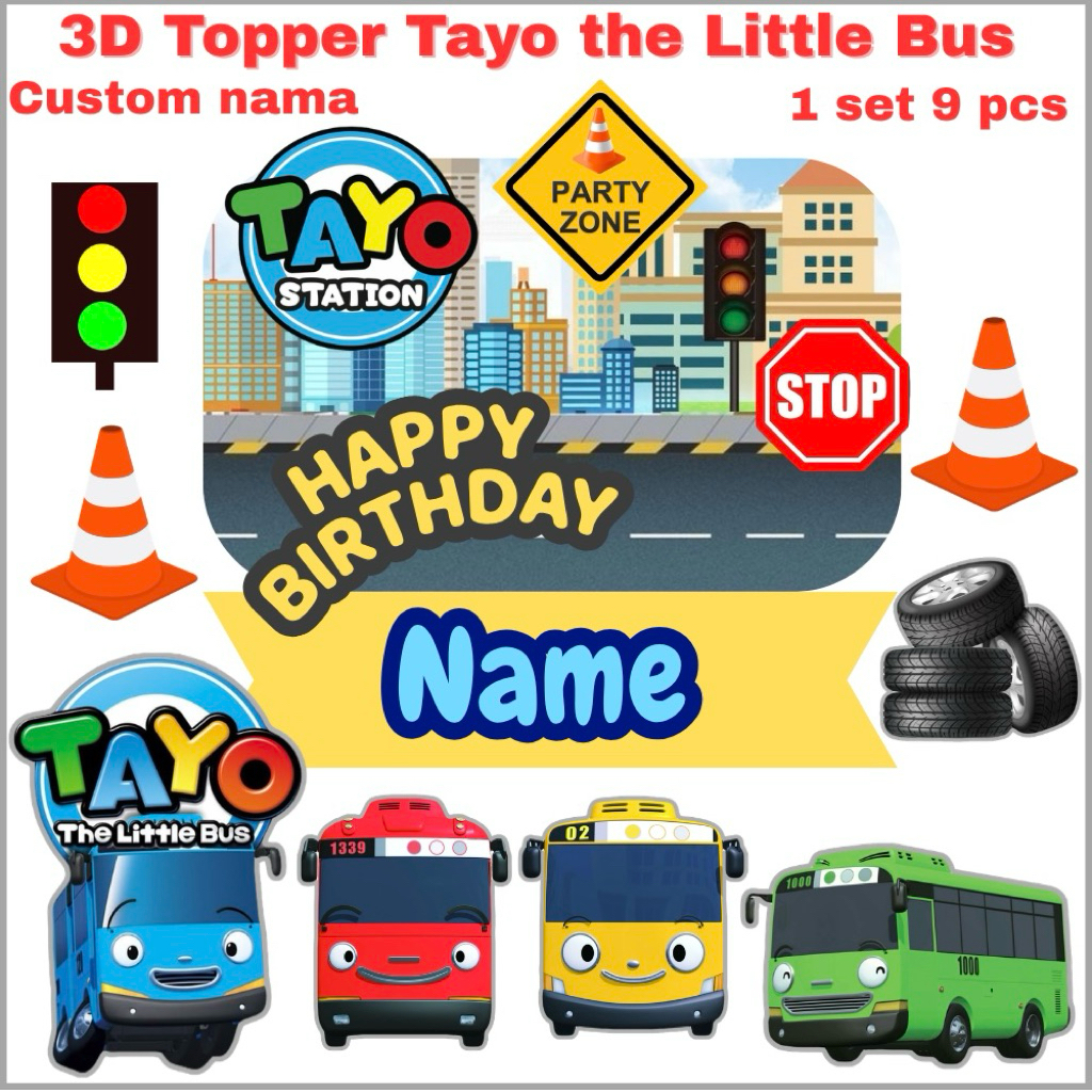 Jual Cake topper Tayo The Little Bus toper ulang tahun happy birthday ...