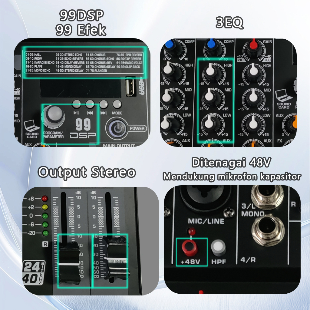 Jual KOLKS 4/6 channel Mixer audio 99DSP Mixer suara / Misker audio ...