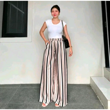Everyday Strip Pants Salur Motif Besar Celana Panjang Baggy Kantor Kuliah Kulot Salur Highwaist