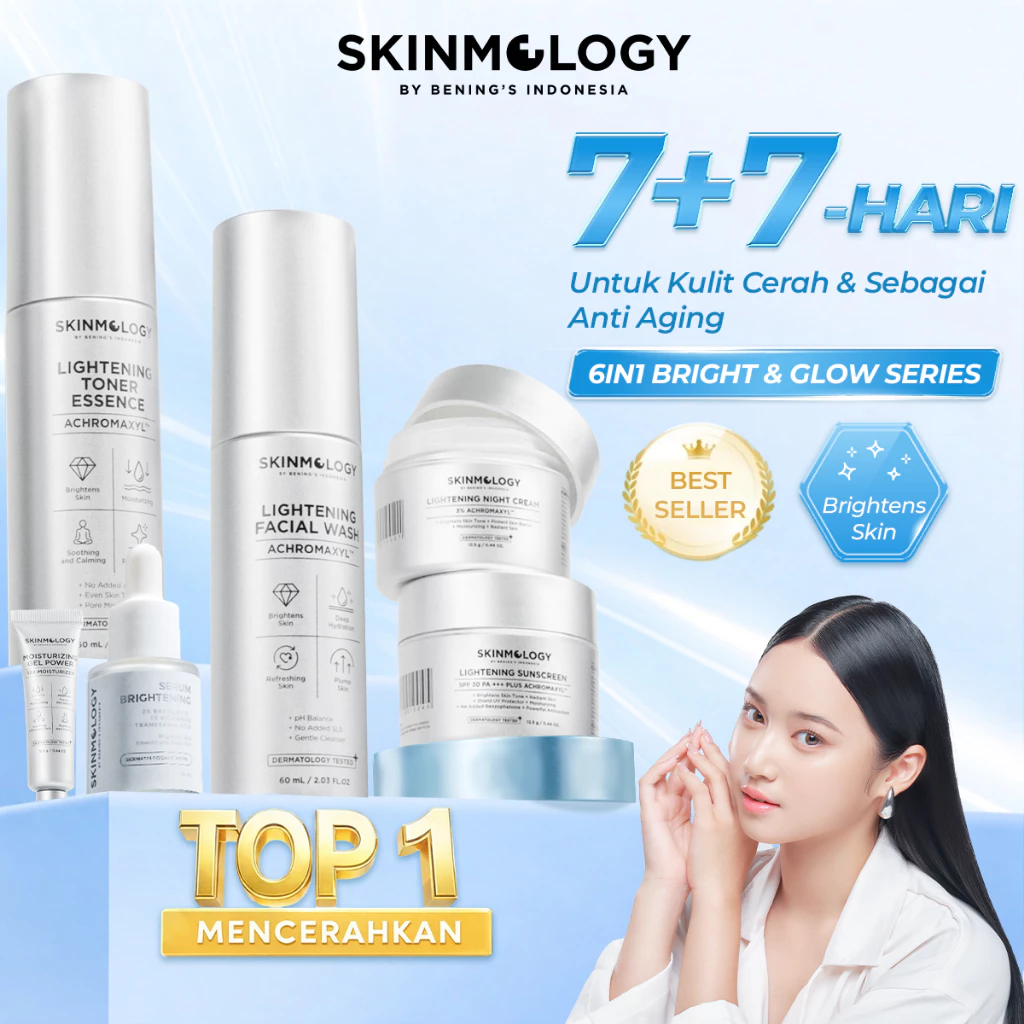 SKINMOLOGY By Bening's Clinic Indonesia - Paket Bright & Glow Treatment - Achromaxyl Brightlete SPF 30PA+++ - Mencerahkan Melembabkan Glowing - Pria dan Wanita - foto 1