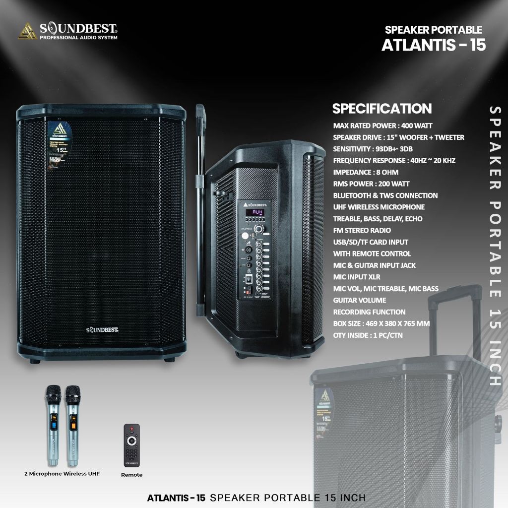 Jual SOUNDBEST ATLANTIS 15 – Speaker Portable 15” - 2 Mic Wireless ...