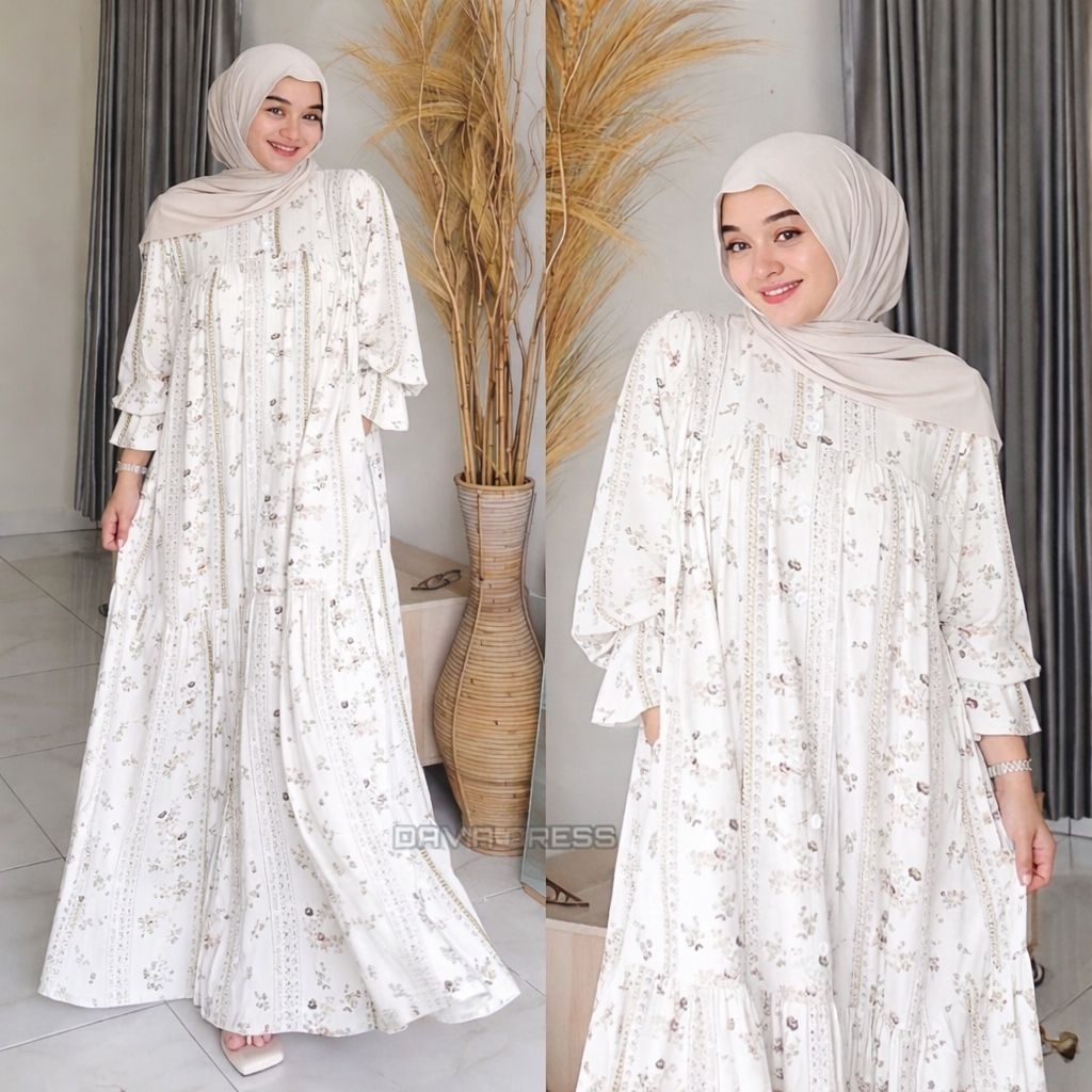 Gamis Raya Series Gamis Rayon Jumbo Rayon Diamond Motif Bunga Lengan Panjang