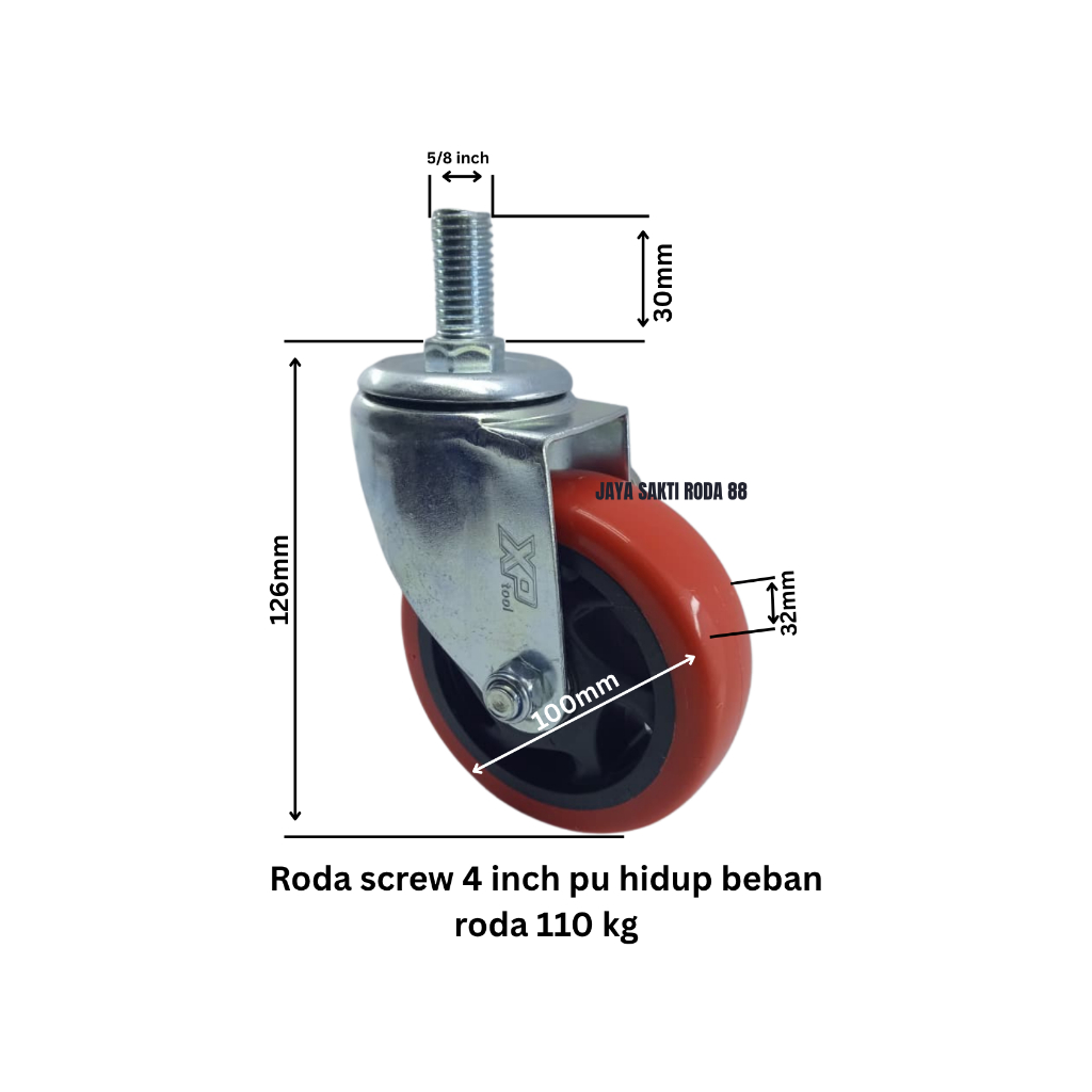 Jual Roda screw 4 inch pu merah hidup beban roda 110 kg | Shopee Indonesia