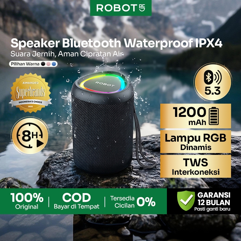 ROBOT Speaker Bluetooth Portable Wireless Tahan Pemutaran Hingga 8 Jam Powerful Sound Ultra Bass RGB Light Bluetooth 5.3 Tahan Air Outdoor Original Garansi 12 Bulan - RB120