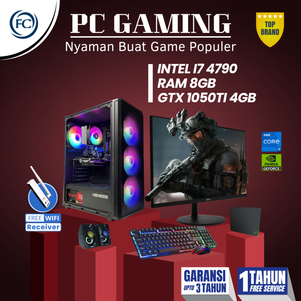 PC GAMING i7 GTX 1050 TI Full Set Keyboard Mouse Speaker RGB + Monitor Gaming