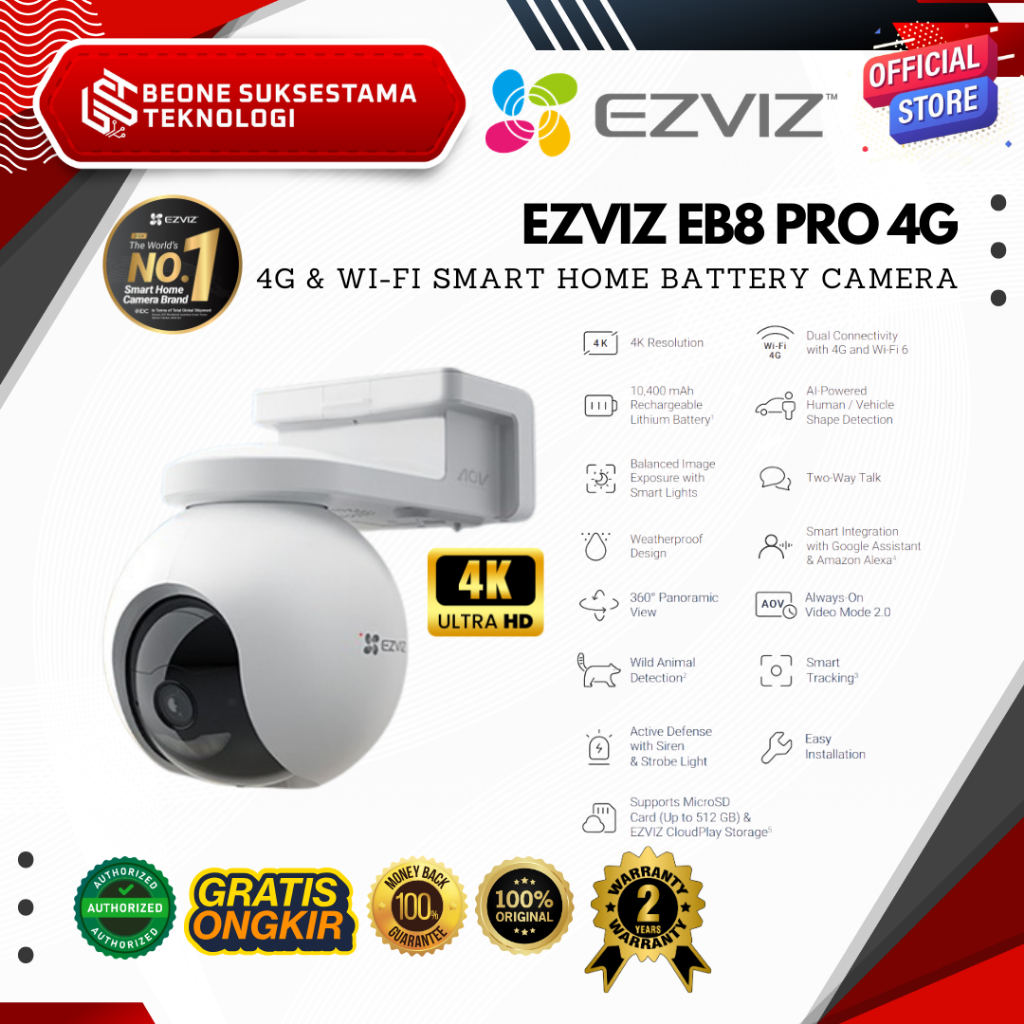 Jual EZVIZ EB8 Pro 4G 4K - 4G & Wi-Fi Smart Home Battery Camera ...