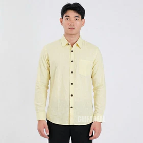 GHIFAREAL Kemeja Pria Butter Yellow Lengan Panjang Kemeja Polos Pria Soft Yellow Premium