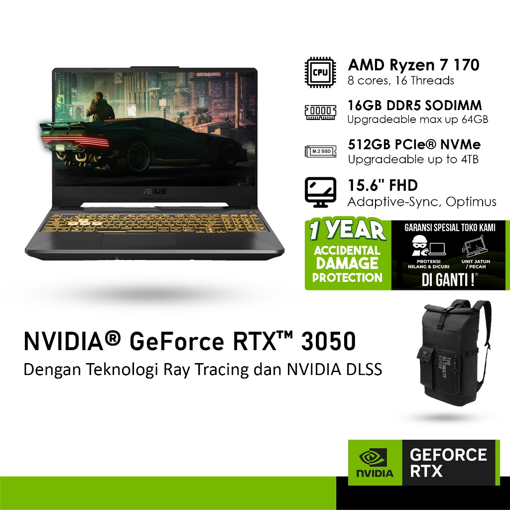 ASUS TUF A15 FA506NCQ GeForce RTX™ 3050 4GB - RYZEN 7 170 8GB 512GB WINDOWS 11 15.6 FHD IPS