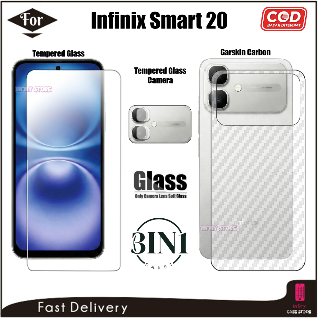 Jual Paket 3IN1 Anti Gores Infinix Smart 20 Tempered Glass Full Cover ...